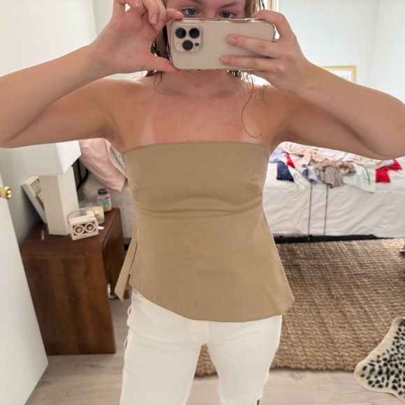 Zara Tan Strapless Asymmetric Top - Picture 1 of 2